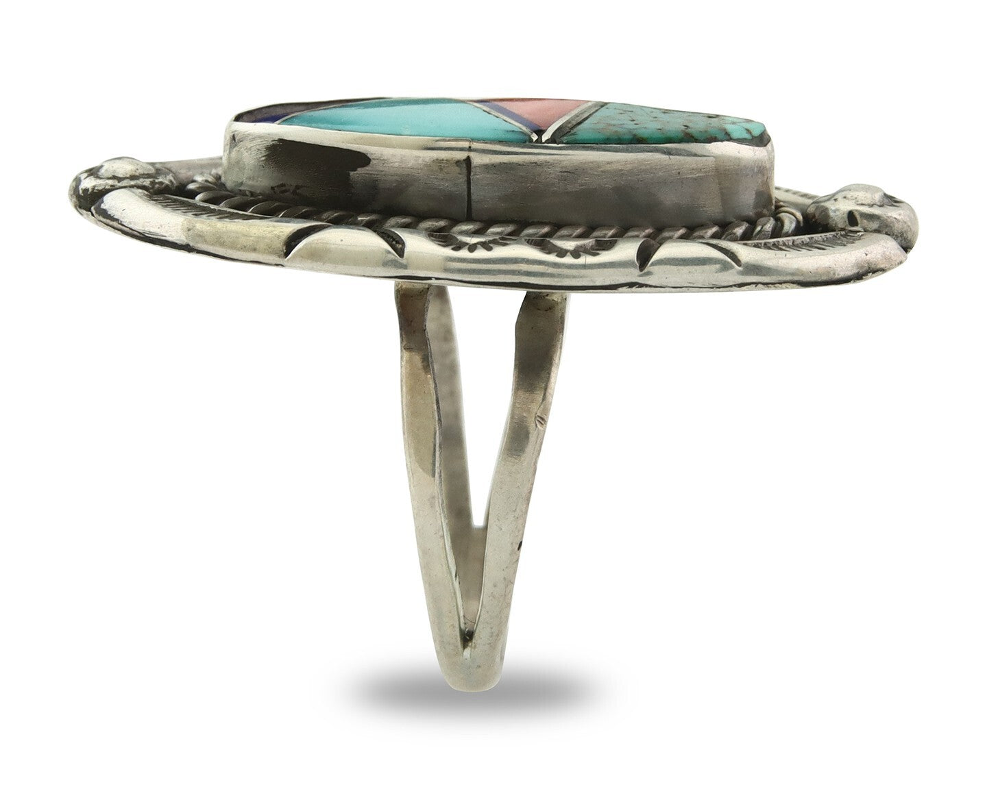 Vintage Zuni Ring 925 Sterling Silver Gemstone Signed V&N Edsitty Size 7.75