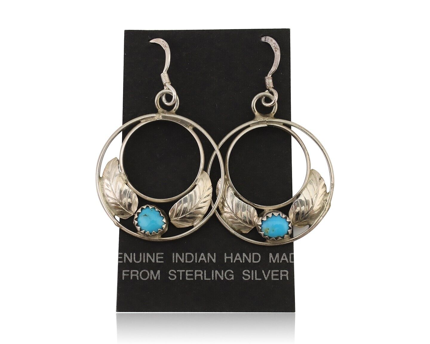 Navajo Handmade Dangle Earrings 925 Silver Blue Turquoise Native Artist C.80's