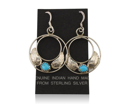 Navajo Handmade Dangle Earrings 925 Silver Blue Turquoise Native Artist C.80's