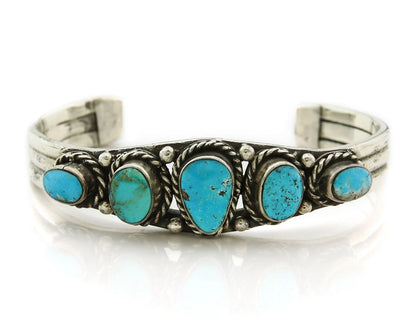 Navajo Cuff Bracelet Sterling Silver Turquoise Handmade Vintage Signed JN