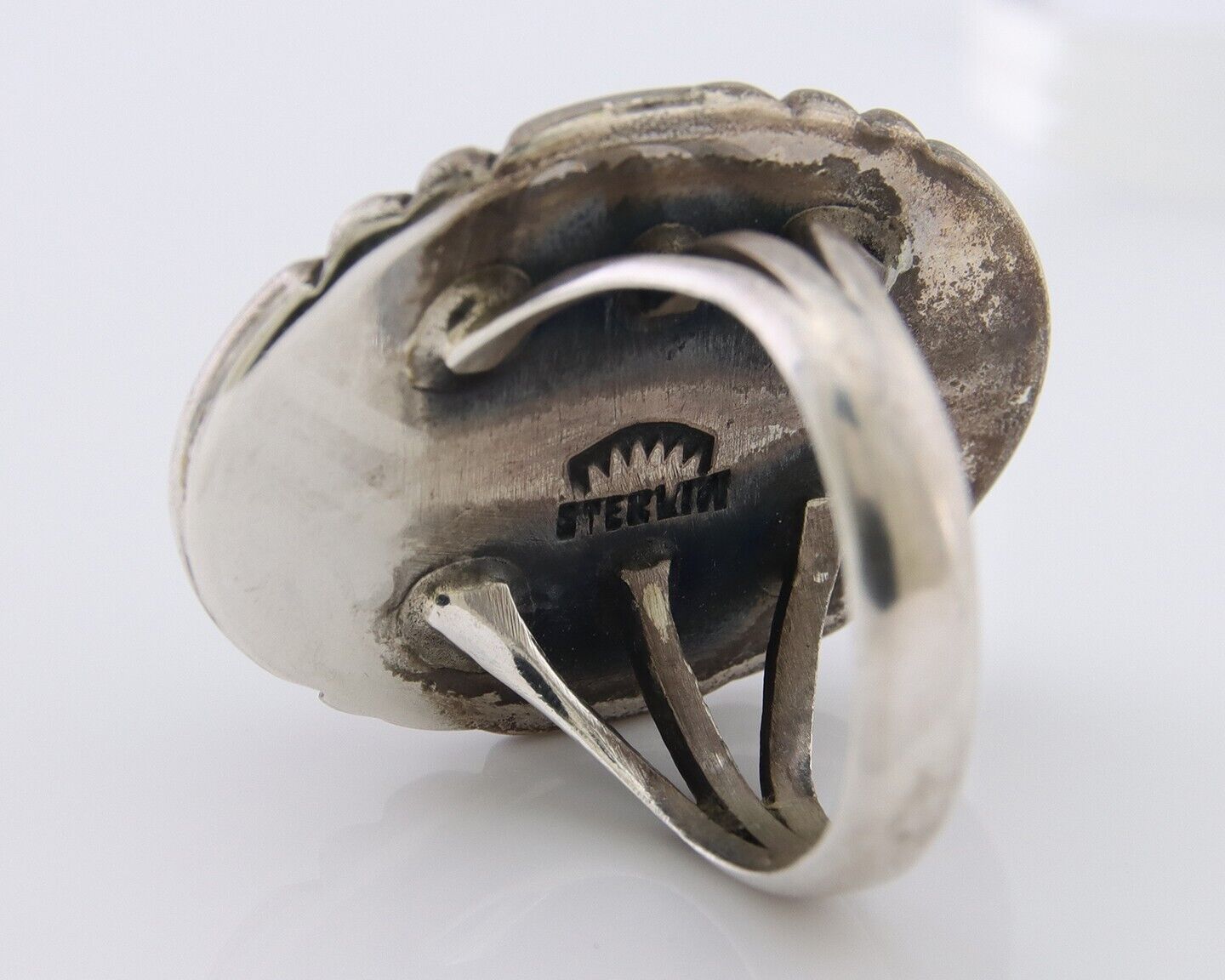 Navajo Handmade Ring 925 Silver Natural Turquoise Signed Sunrise C.80's