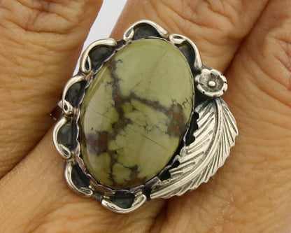 Navajo Ring 925 Sterling Silver Green Turquoise Native American Artist C.80s