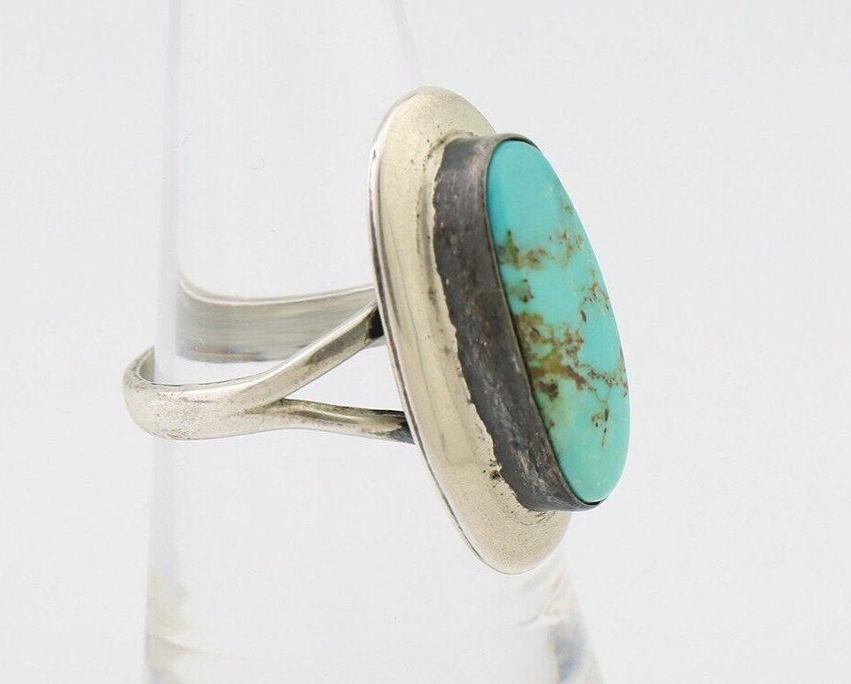 Navajo Ring 925 Silver Kingman Turquoise Artist Signed Kachina C.80's