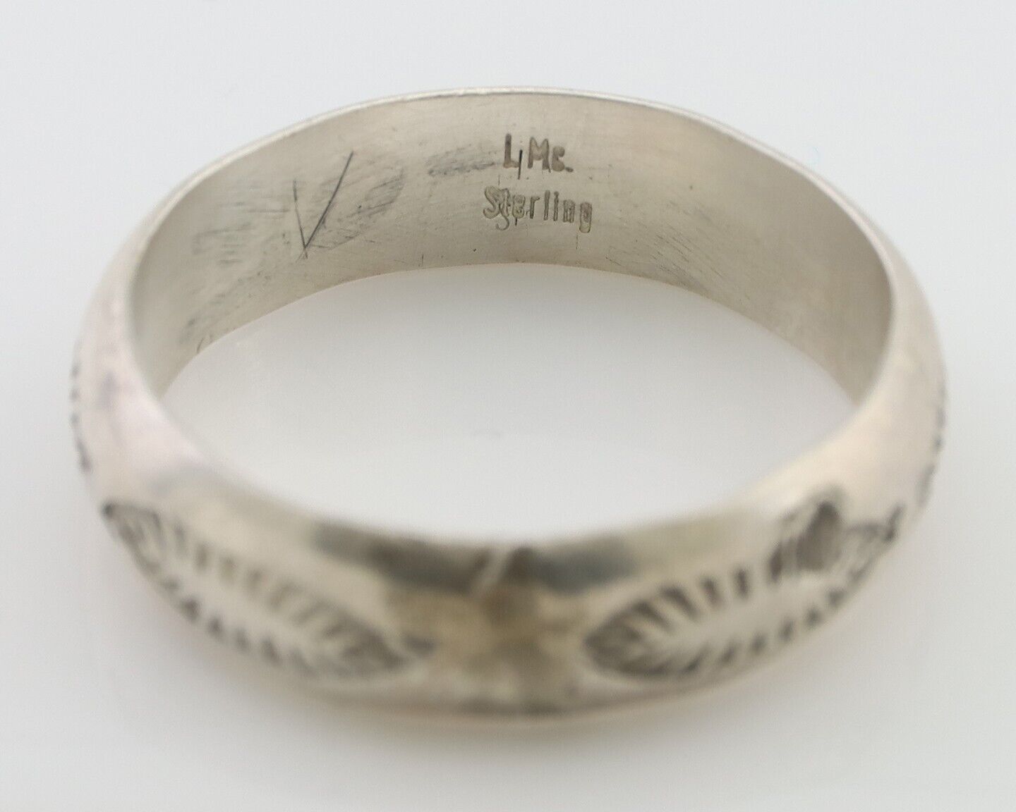 Navajo Hand Stamped Band 925 Silver 6.0 mm Signed Larry Chavez Size 11 C.80's
