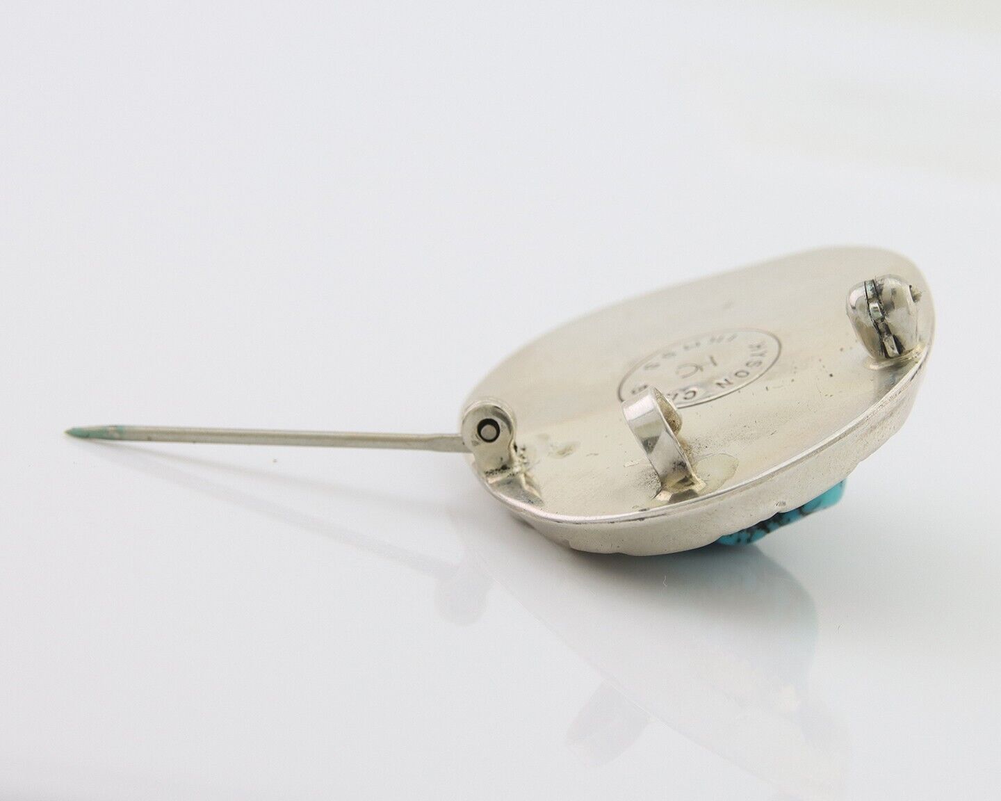 Navajo Pin Pendant 925 Silver Sea Foam Turquoise Artist Signed Hyson Craig C.80s