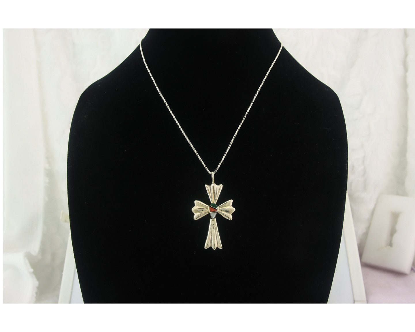 Navajo Cross Necklace Sterling Silver Authentic Natural Gemstones Signed M