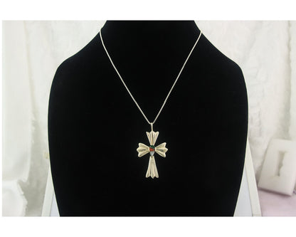 Navajo Cross Necklace Sterling Silver Authentic Natural Gemstones Signed M