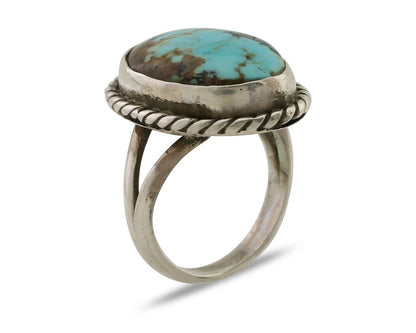 Navajo Ring 925 Silver Kingman Turquoise Native American Artist C.80's