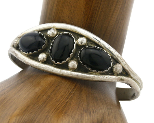 Navajo Cuff Bracelet .925 Silver Onyx Native American C.80's