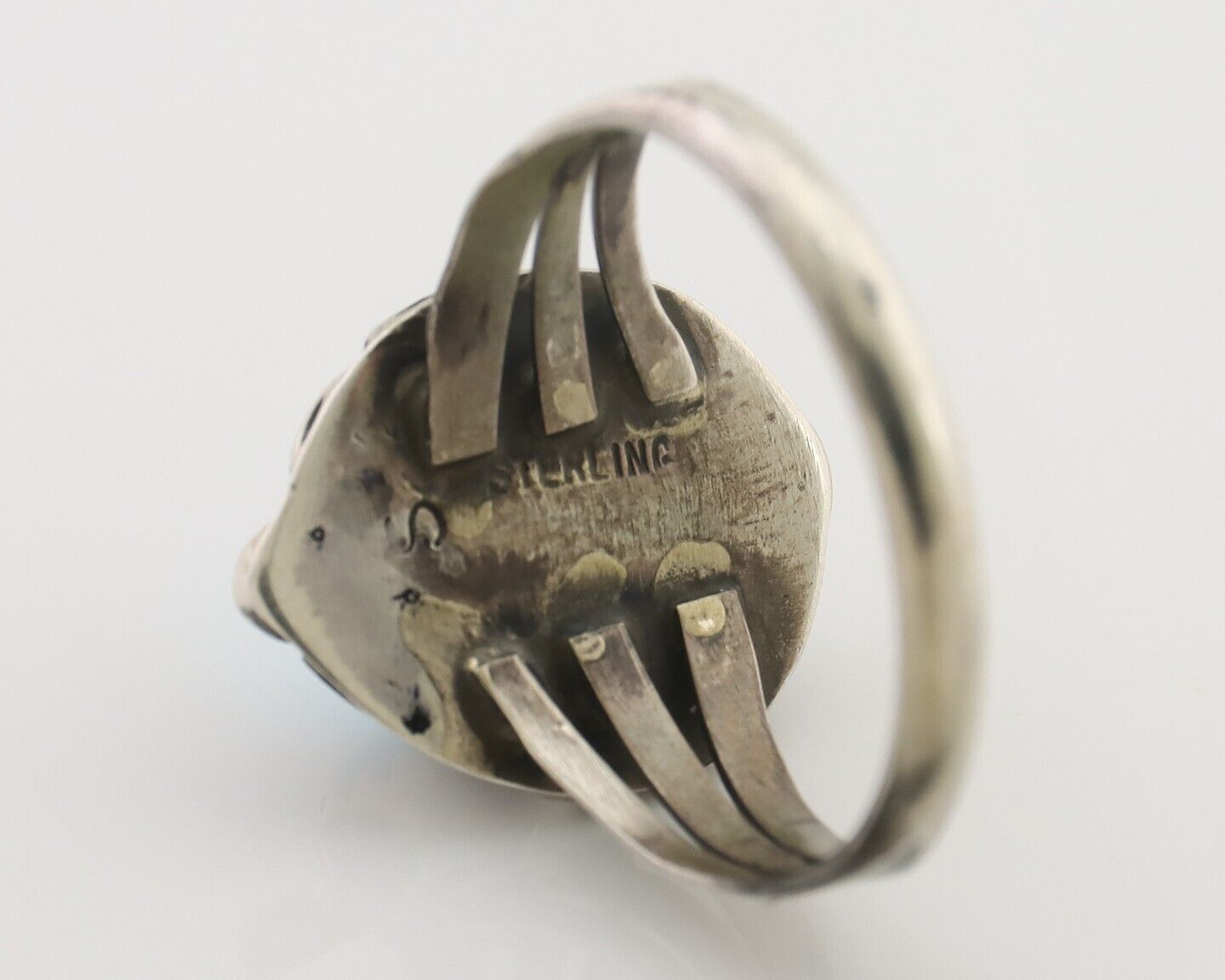 Navajo Ring 925 Silver Sleeping Beauty Turquoise Artist Signed SC C.80's