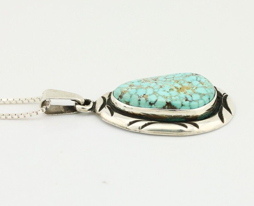 Navajo Necklace 925 Silver Spiderweb Kingman Turquoise Signed C Montoya C.80's