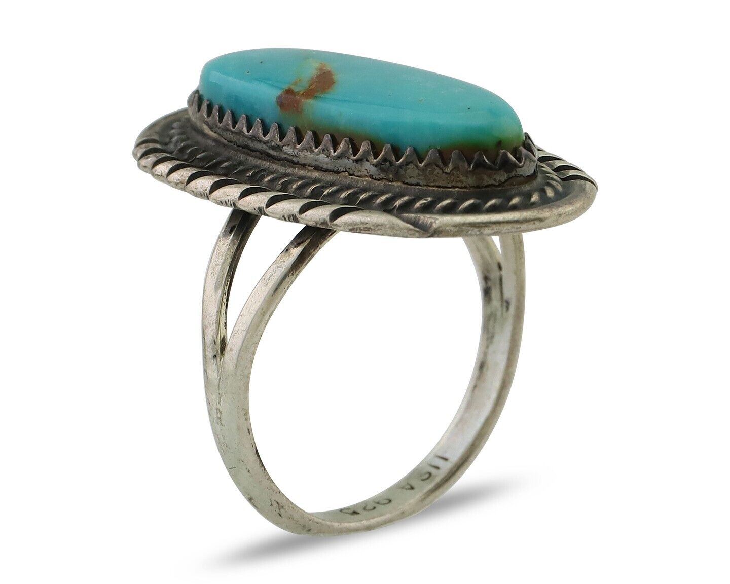 Navajo Ring 925 Silver Natural Kingman Turquoise Signed USA C.80's