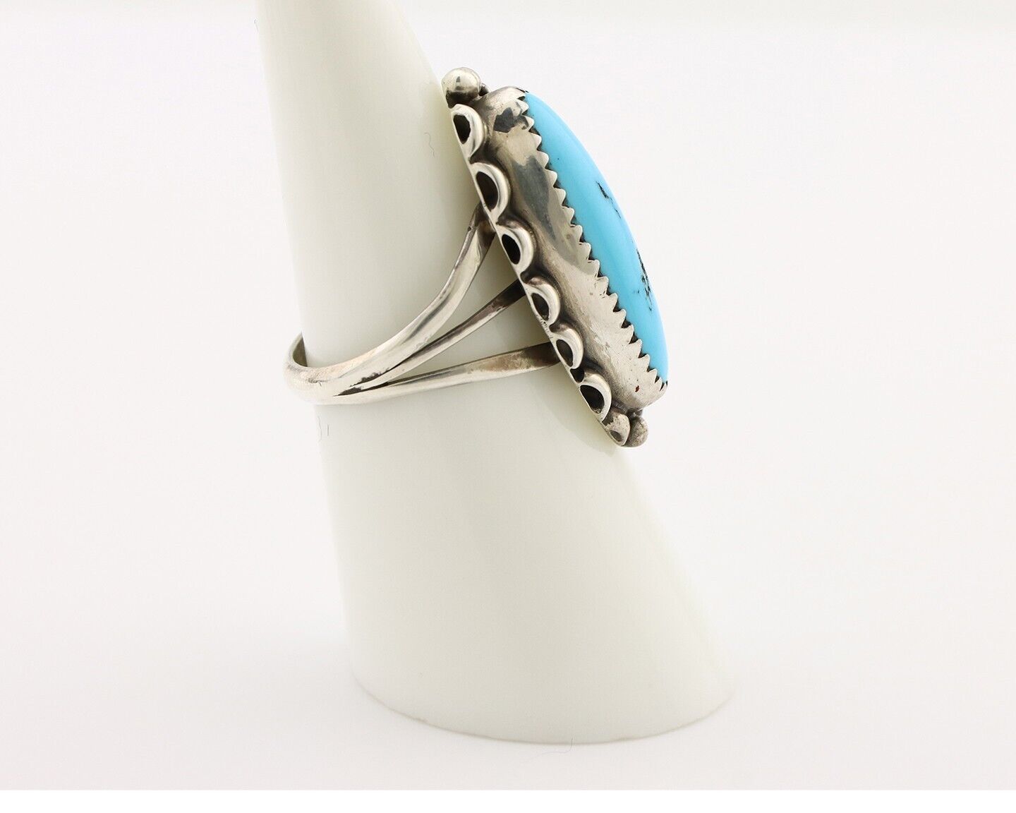 Navajo Ring 925 Silver Sleeping Beauty Turquoise Signed SC C.80's