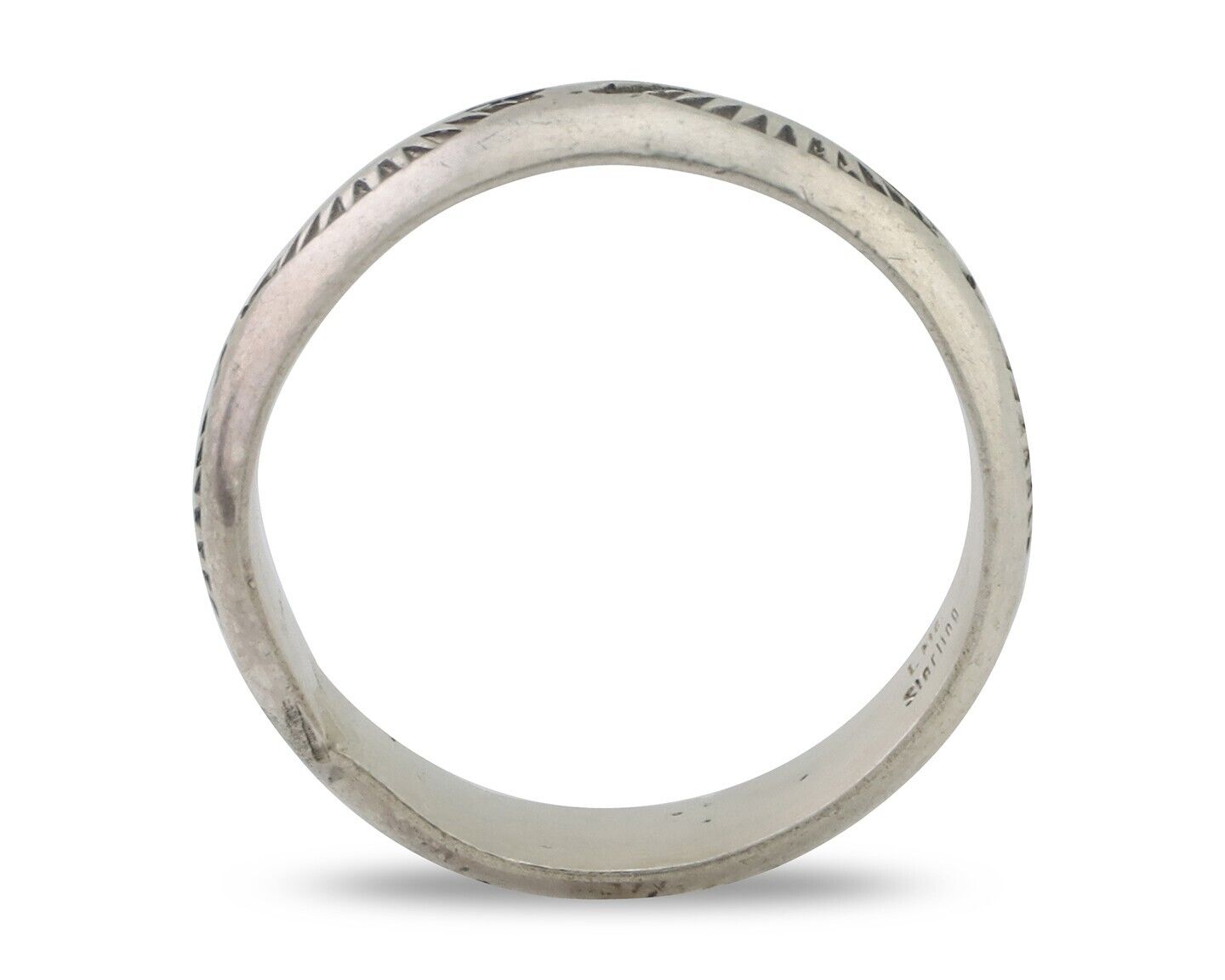 Navajo Hand Stamped Band 925 Silver 6.0 mm Signed Larry Chavez Size 10.25 C.80's