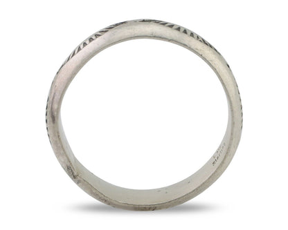 Navajo Hand Stamped Band 925 Silver 6.0 mm Signed Larry Chavez Size 10.25 C.80's