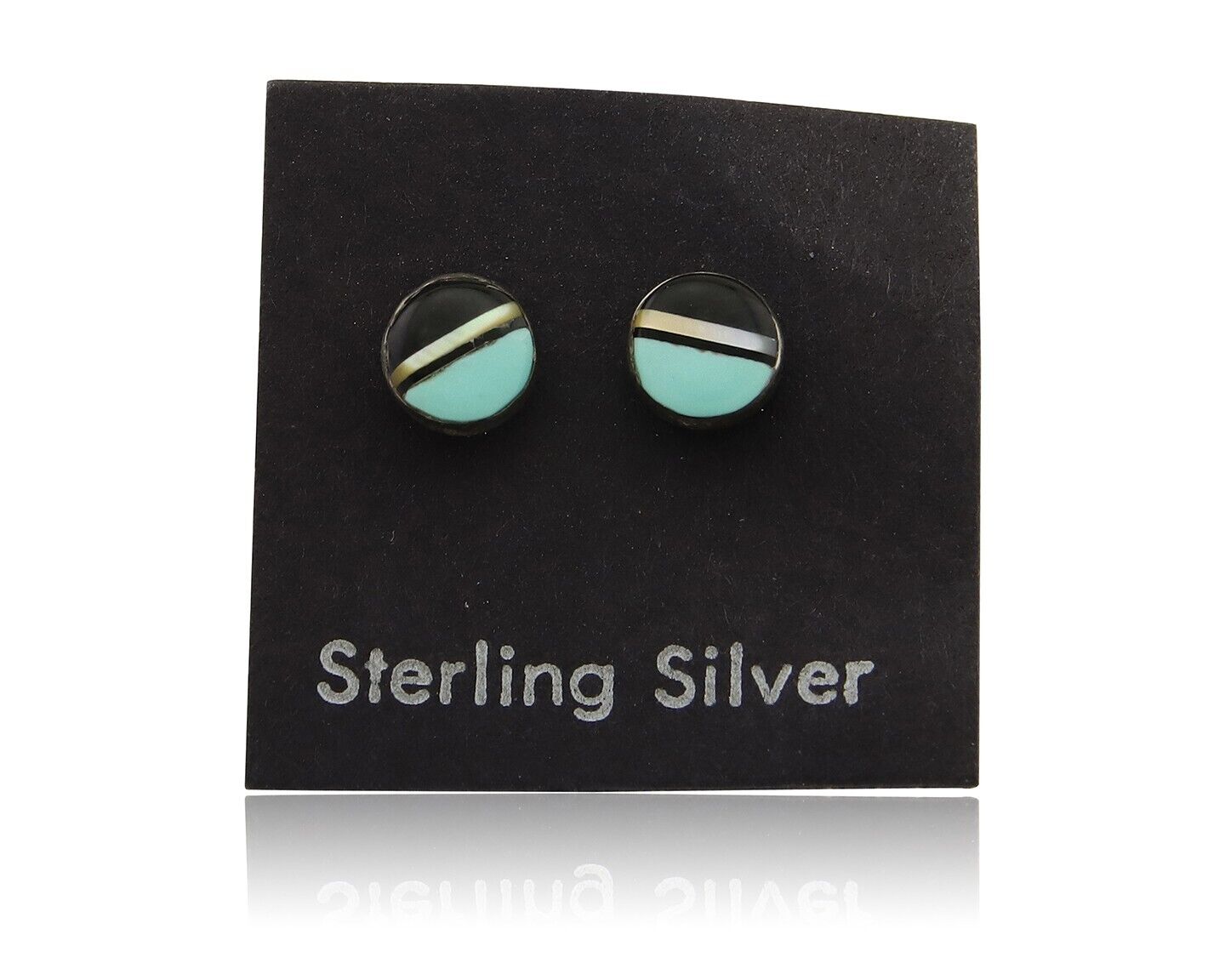 Navajo Earrings 925 Silver Inlaid Natural Onyx & Turquoise Native American C.80s