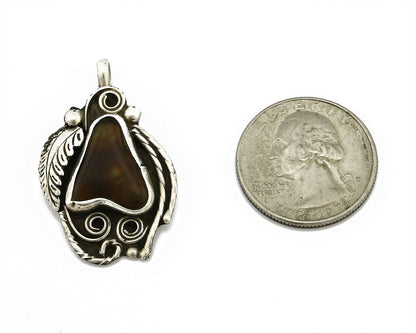 Navajo Josephine Rojas Natural Mined Fire Agate .925 Silver Handmade Pendant