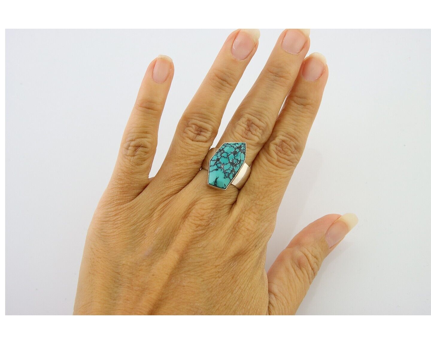 Navajo Ring .925 Sterling Blue Turquoise Artist Signed Doug Zachary C.80's