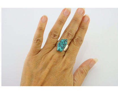 Navajo Ring .925 Sterling Blue Turquoise Artist Signed Doug Zachary C.80's