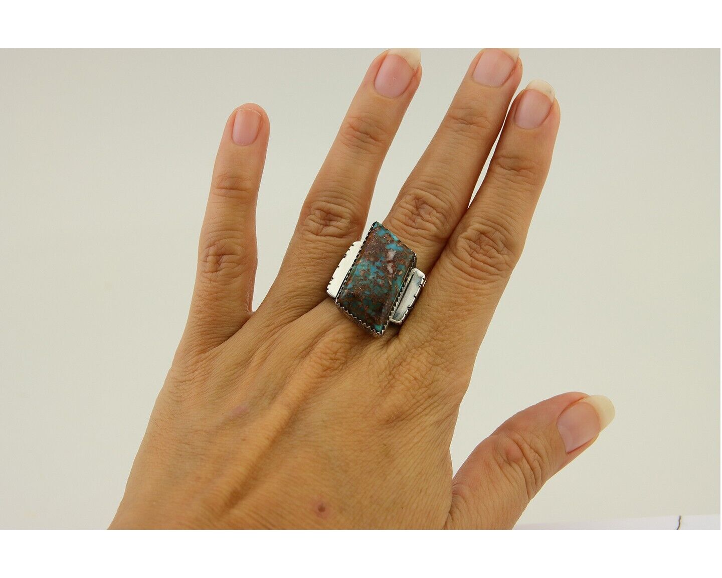 Navajo Ring .925 Silver Turquoise Artist Signed Fred Guerro C.80's