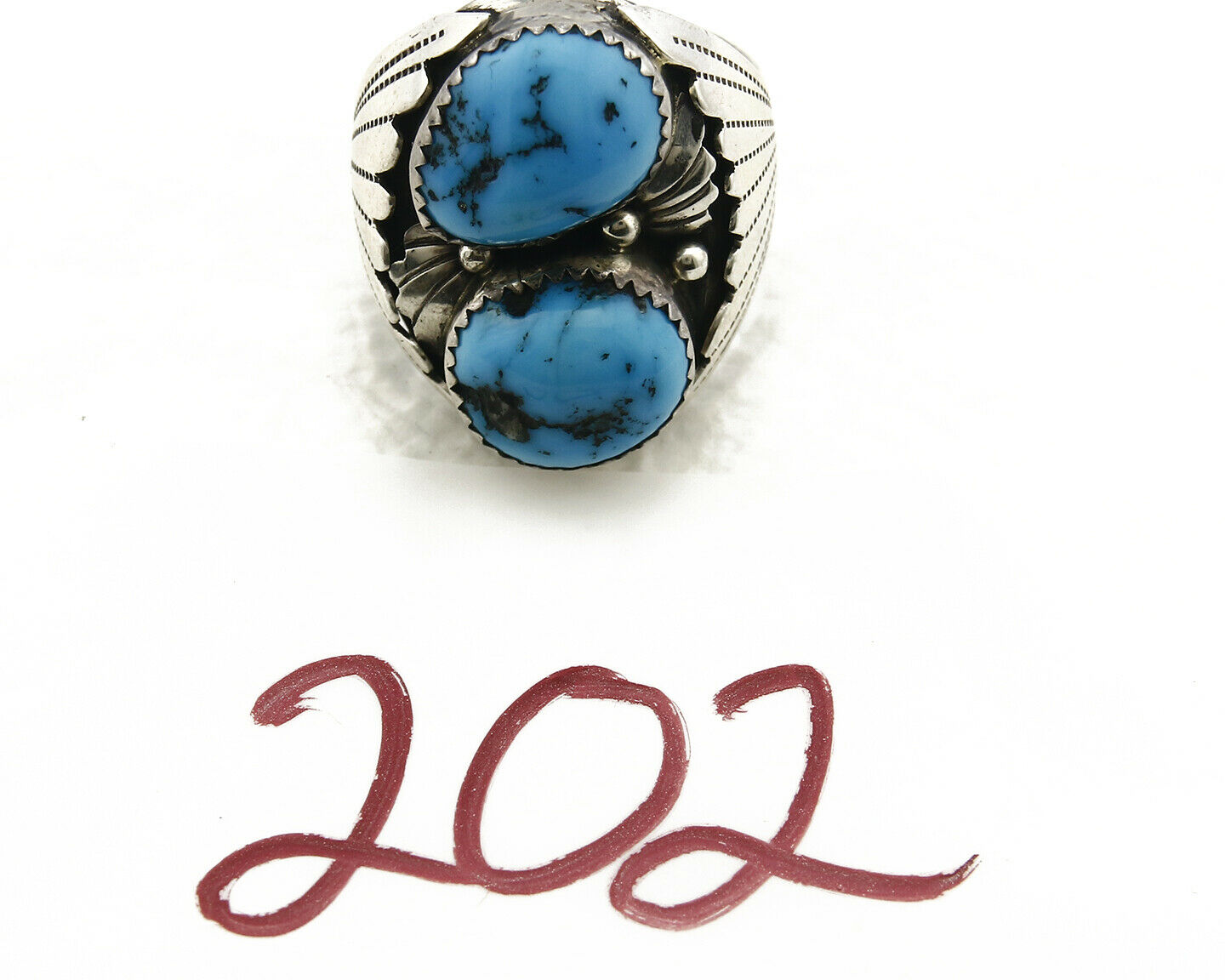 Navajo Ring .925 Silver Handmade Sleeping Beauty Turquoise Signed TKE C.80's