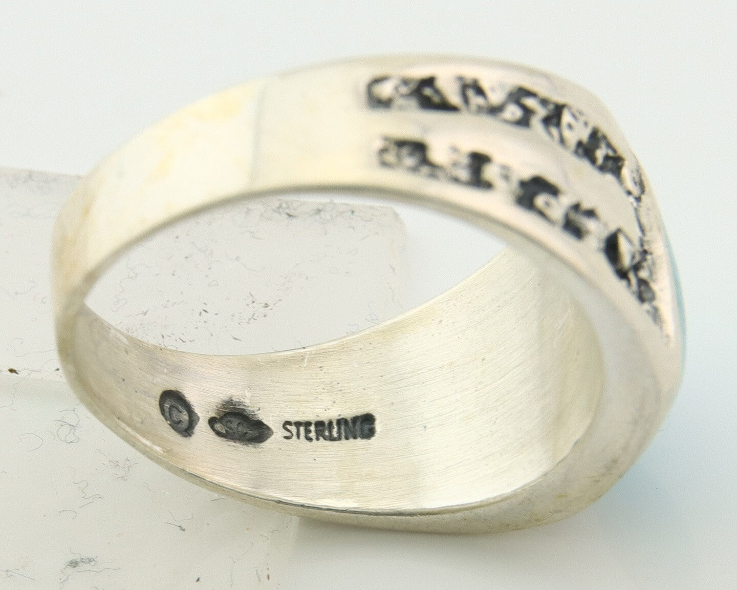 Men Vintage Nugget Ring 925 Sterling Turquoise Artist Signed SC Size 11.25