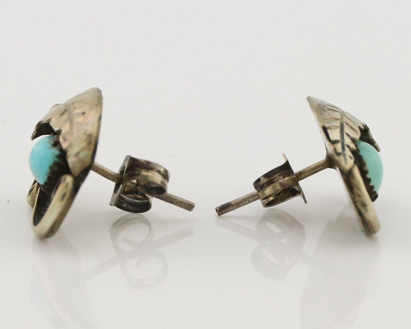 Navajo Earrings 925 Silver Natural Turquoise Native American Artist C.80's