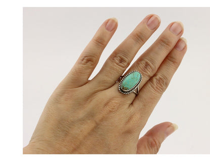 Navajo Ring 925 Silver Natural Kingman Turquoise Artist Signed M Montoya C.80's