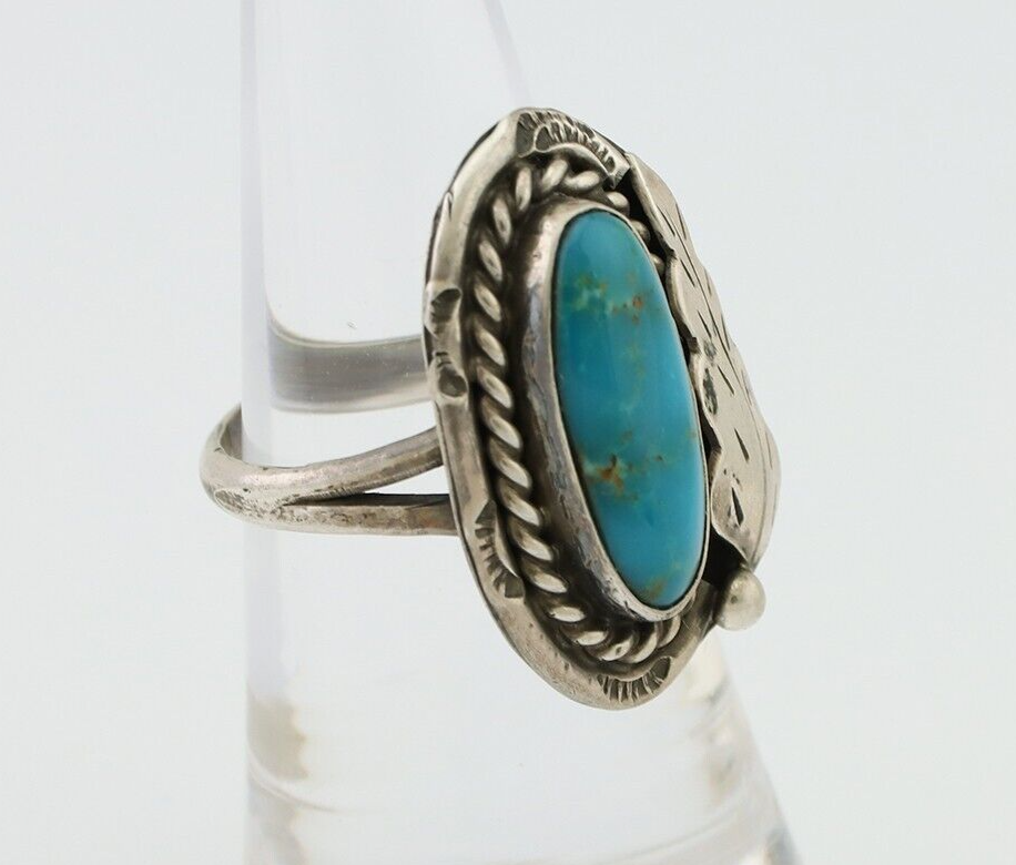 Navajo Handmade Ring 925 Silver Natural Turquoise Signed Jason Livingston C.80's