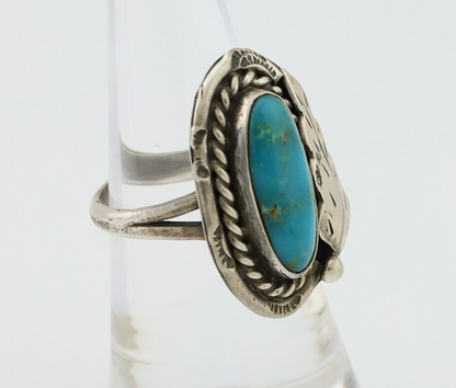 Navajo Handmade Ring 925 Silver Natural Turquoise Signed Jason Livingston C.80's