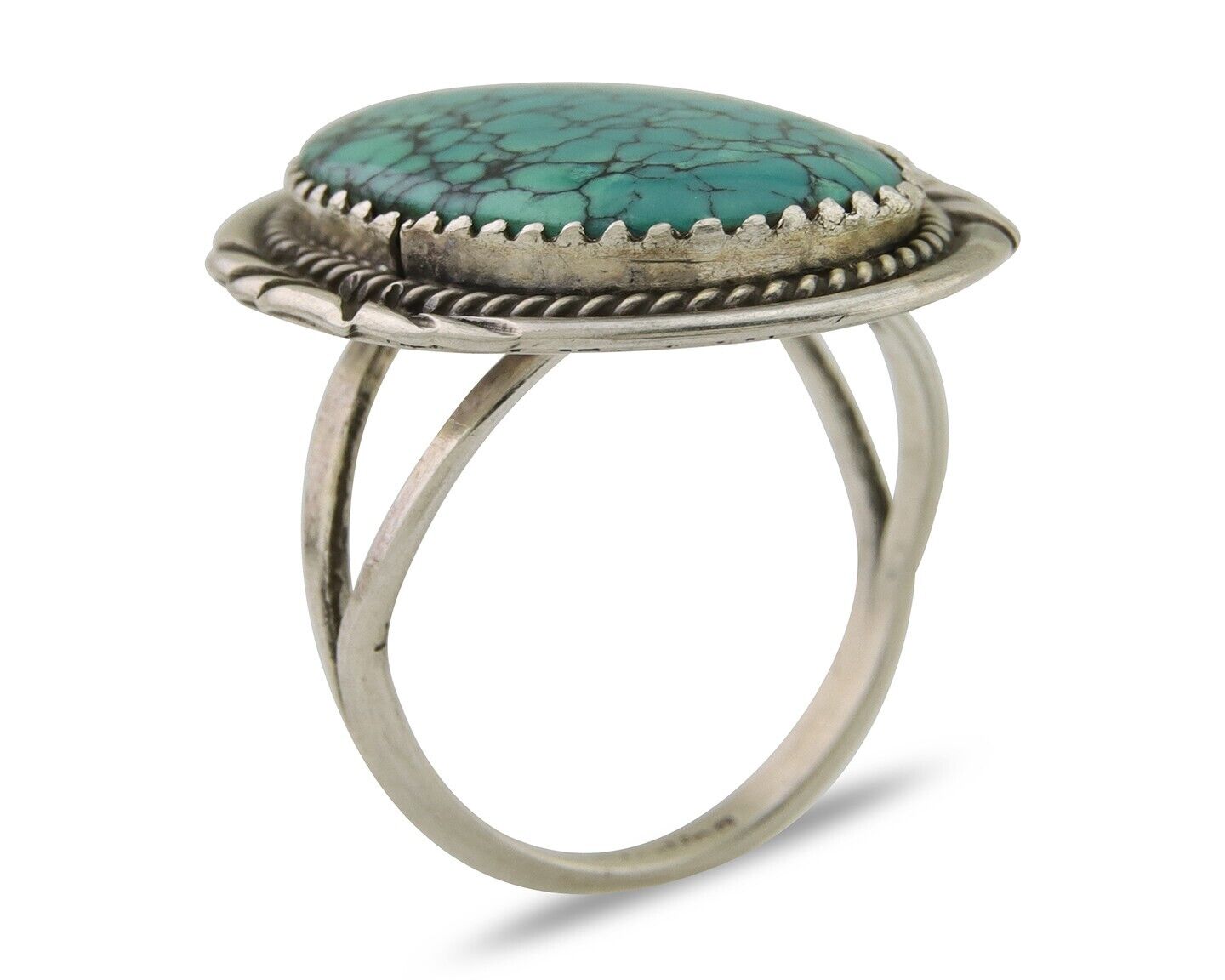 Navajo Ring 925 Silver Natural Spiderweb Turquoise Native Artist C.80's