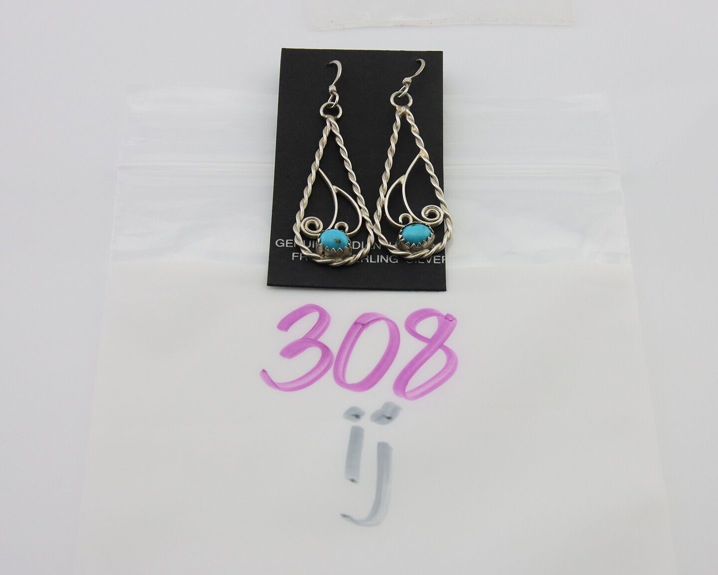 Navajo Dangle Earrings 925 Silver Natural Turquoise Artist Signed JB C.80's