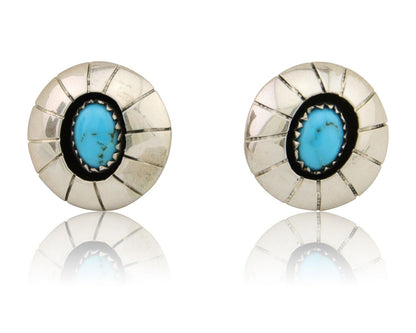 Navajo Shield Earrings 925 Silver Natural Blue Turquoise Artist Signed P C.80s