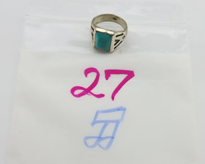 Navajo Ring 925 Silver Kingman Turquoise Signed Sun Bell Silver Company C.80's