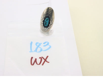Navajo Ring 925 Sterling Turquoise Hand Stamped Signed J Martinez C.80's Sz 6.5