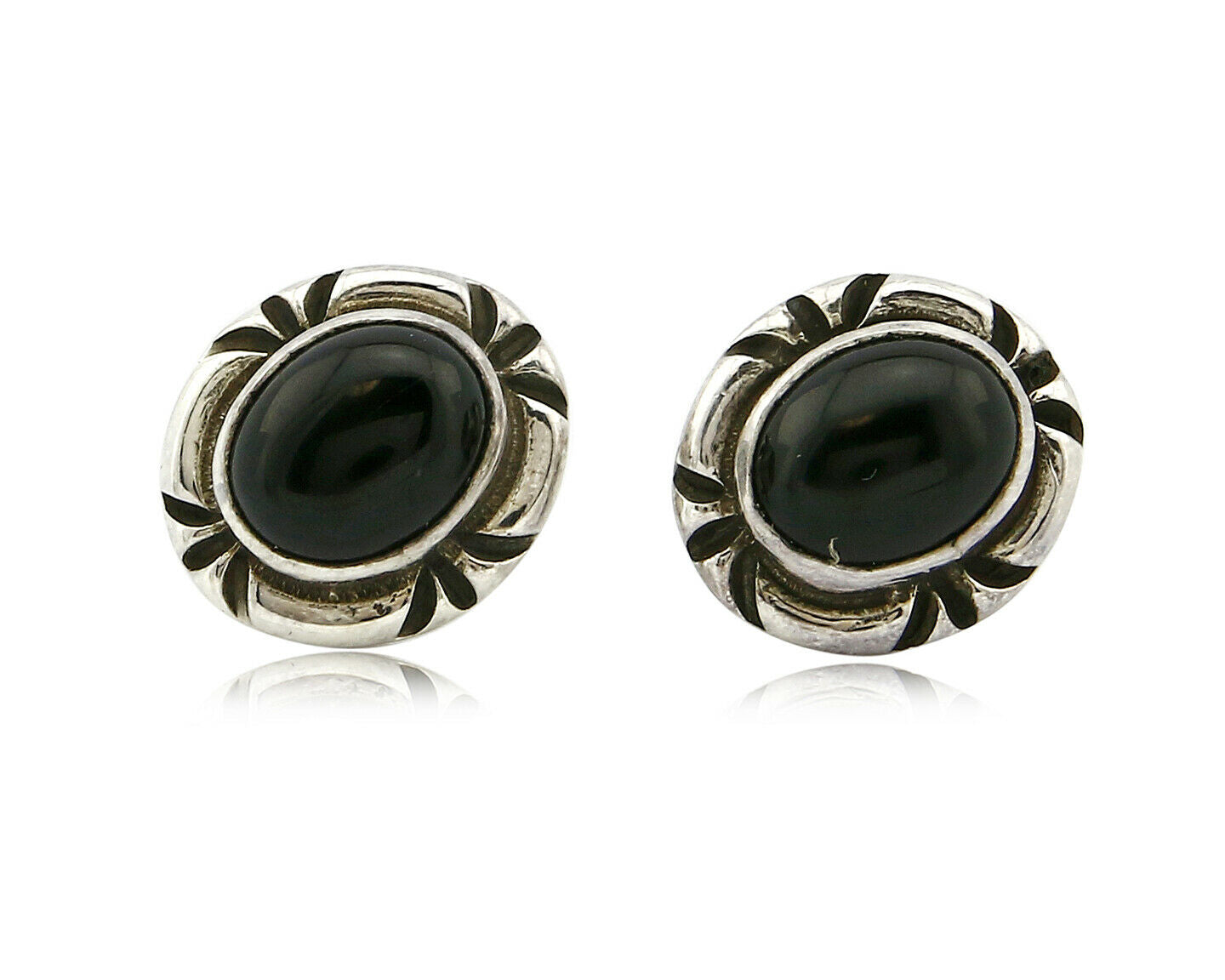 Navajo Hand Stamped Natural Mined Black Onyx .925 SOLID Silver Stud Earrings