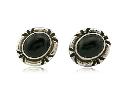 Navajo Hand Stamped Natural Mined Black Onyx .925 SOLID Silver Stud Earrings