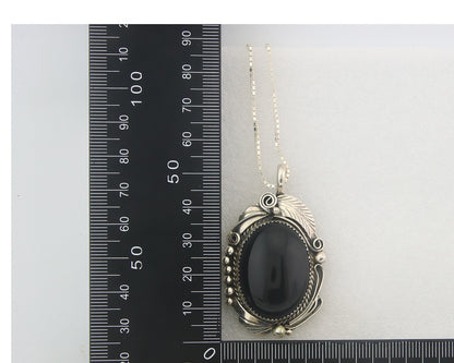 Navajo Sterling Silver Necklace Onyx Authentic Vintage Signed Justin Morris