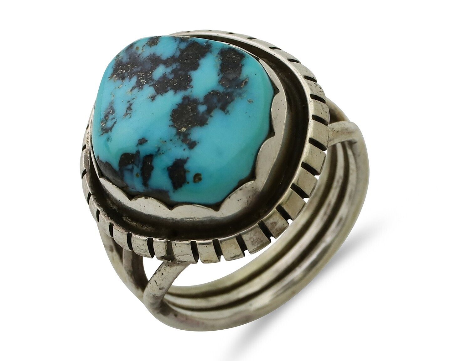 Navajo Ring 925 Silver Natural Blue Turquoise Signed Tony Guerro C.80's
