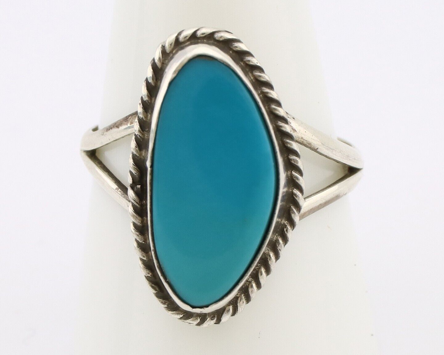 Navajo Ring 925 Silver Natural Turquoise Artist Signed Rabbit Stick C.80's