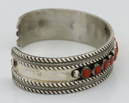 Zuni Bracelet 925 Silver Natural Red Coral Artist Signed B NATEWA C.80's