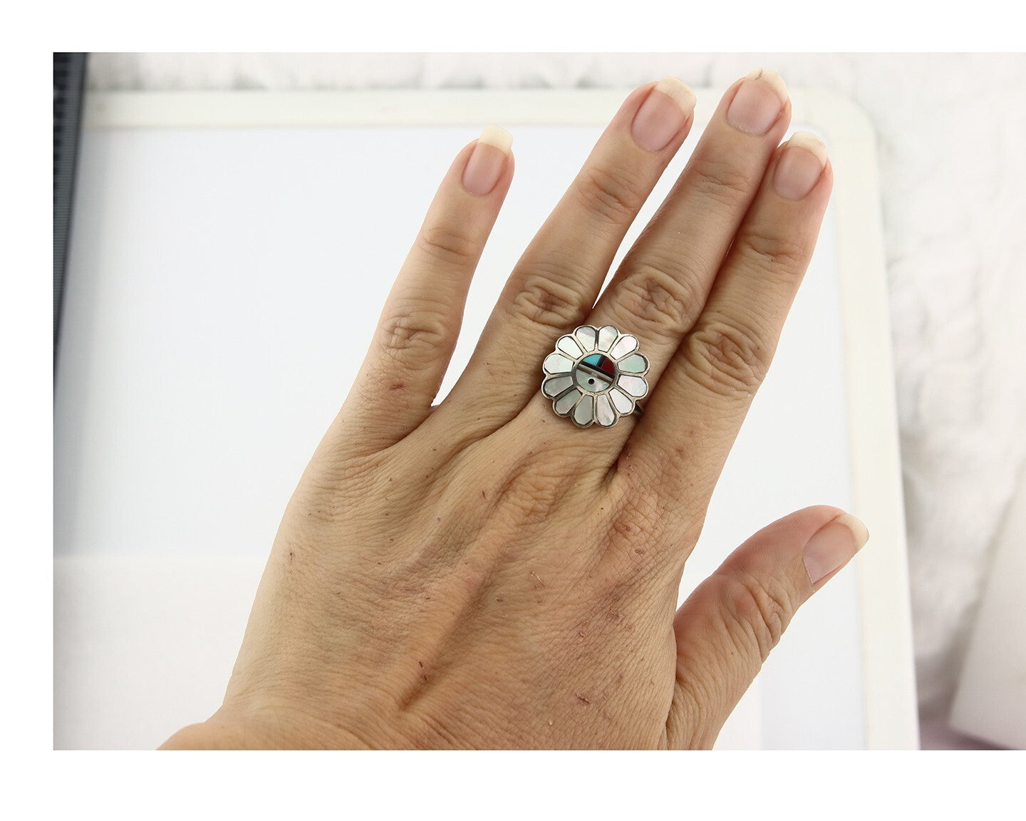 Vintage Zuni Ring 925 Sterling Silver Natural Gemstone Size 6.25