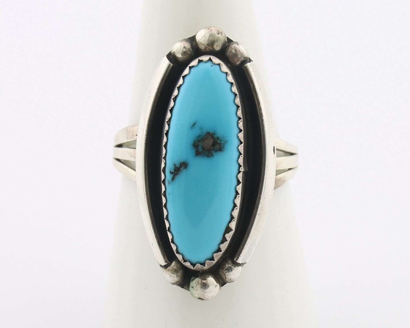 Navajo Ring .925 Silver Sleeping Beauty Turquoise Signed SkyStone Creations C80s