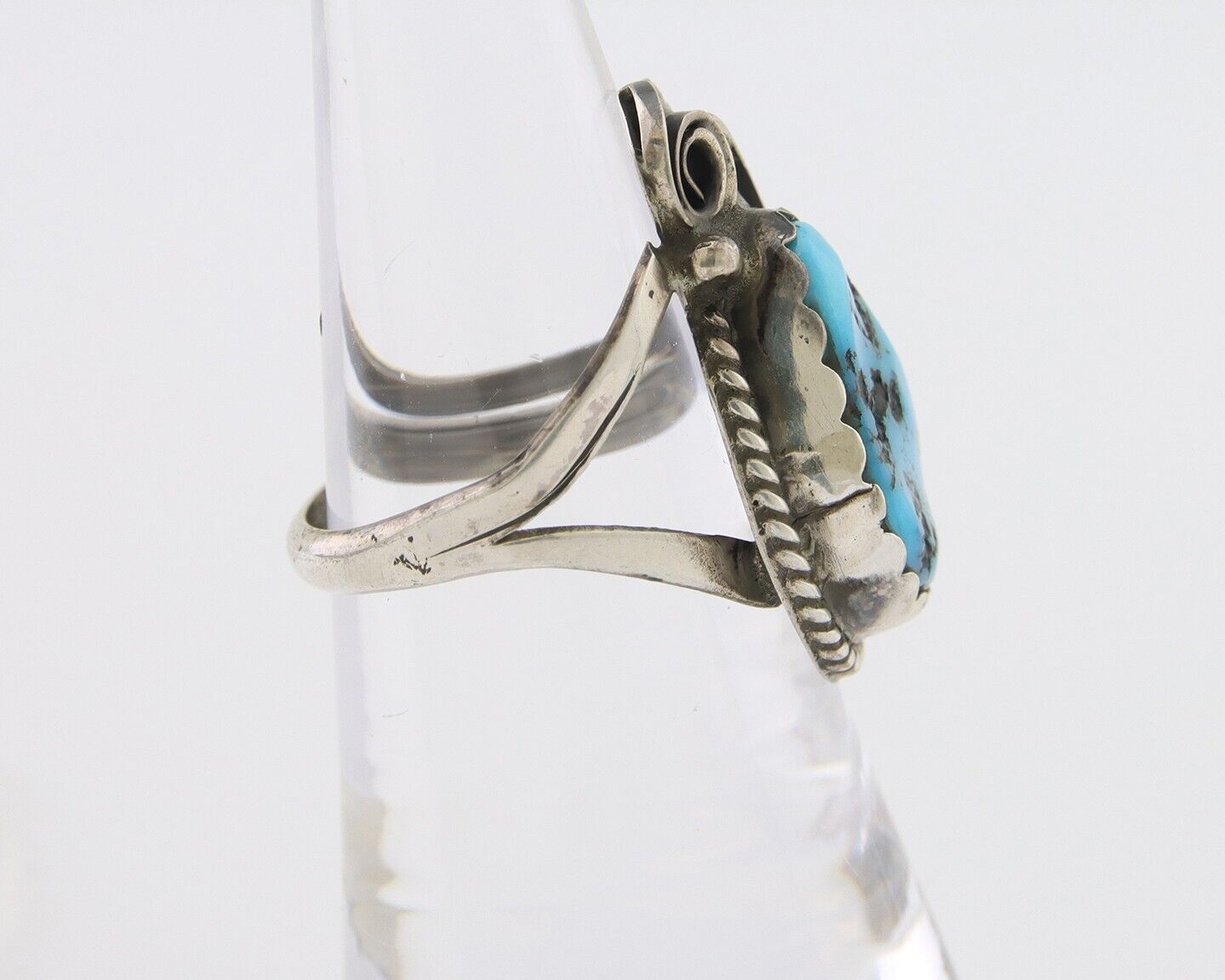 Navajo Ring 925 Silver Sleeping Beauty Turquoise Signed Justin Morris C.80's
