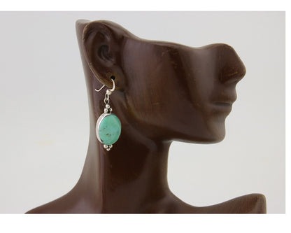 Navajo Dangle Earrings 925 Silver Natural Turquoise Native American Artist C80s