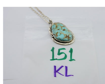 Navajo Necklace 925 Silver Blue Turquoise Artist Signed Fred Guerro C.80's