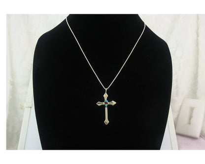 Navajo Cross Necklace Sterling Silver Authentic Natural Gemstones Signed M