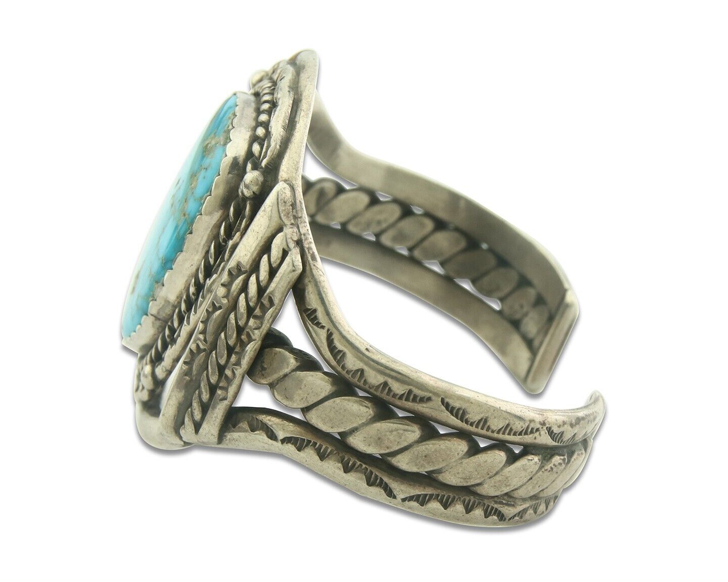 Navajo Bracelet 925 Silver Turquoise Cuff Artist Signed JTL C.80's