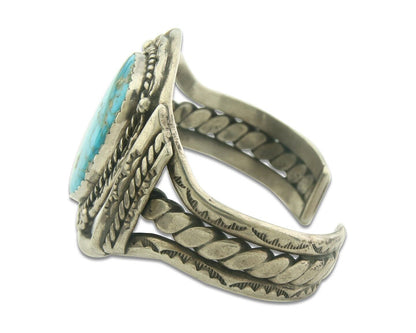 Navajo Bracelet 925 Silver Turquoise Cuff Artist Signed JTL C.80's