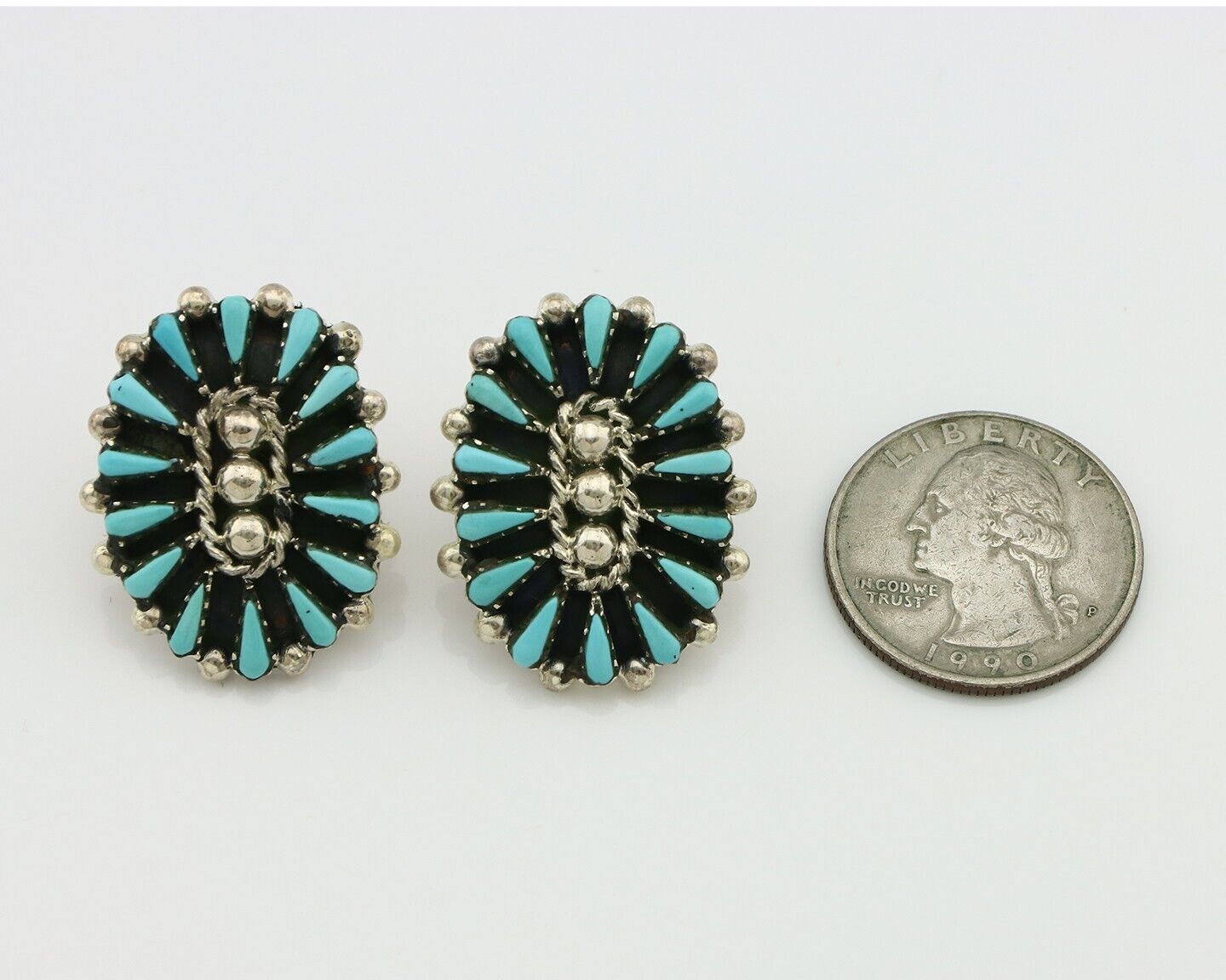 Navajo Earrings 925 Silver Sleeping Beauty Turquoise Signed B Yazzie C.80's